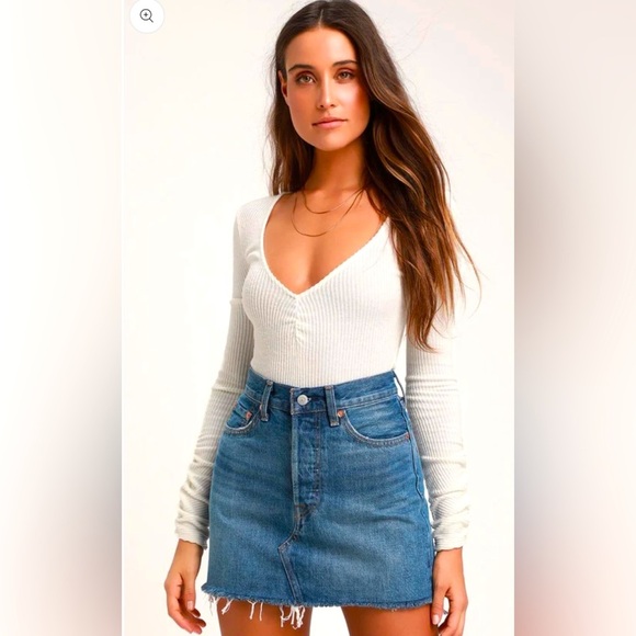 Levi’s Deconstructed vintage skirt size 28 100% cotton denim skirt button fly - Picture 3 of 13